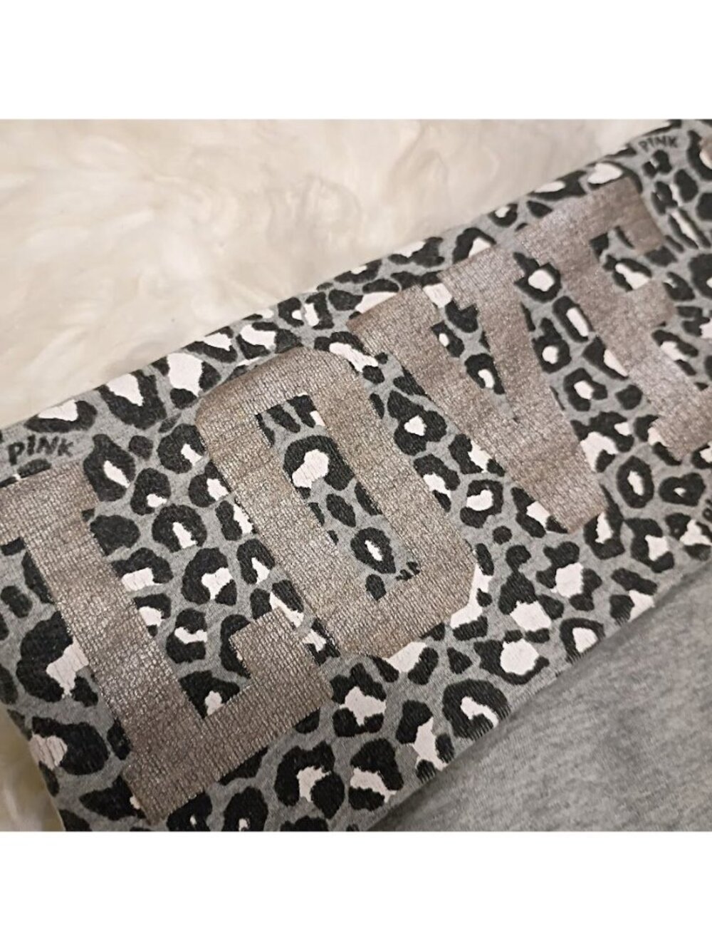 Victorias Secret Pink Fold-Over Yoga Pants Cheetah Print Waistband Gray Size S - Picture 8 of 15